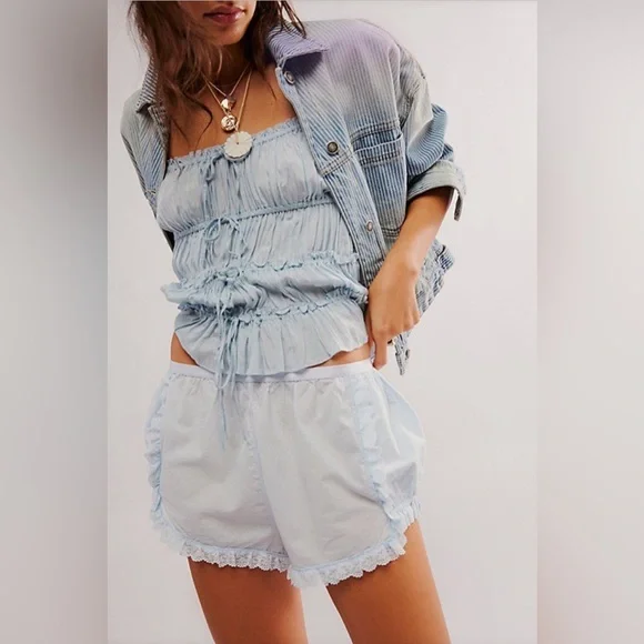 NWOT FREE PEOPLE Forget Me Not Shorties Bloomer Shorts Blue - Picture 2 of 7